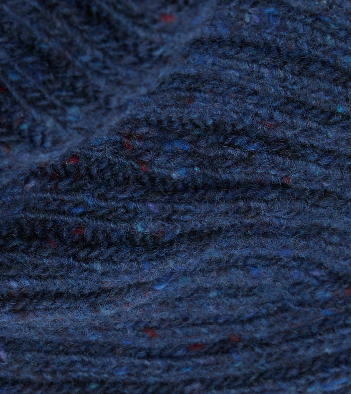 Blue Ribbed Merino Donegal Knit Cap
