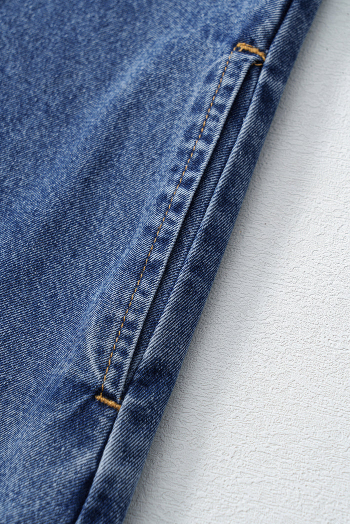 Blue Short Sleeve Collared Patched Pocket Denim Mini Dress - Dresses/Mini Dresses