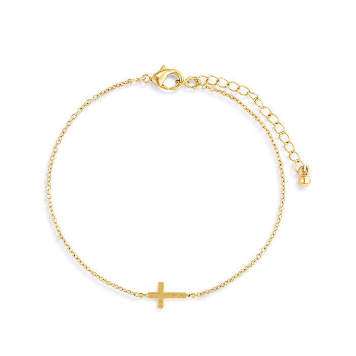 Bracelet Gold Cross Charm - 6.5" (+1.5"extender)