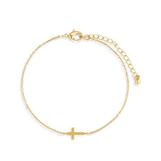 Bracelet Gold Cross Charm - 6.5" (+1.5"extender)
