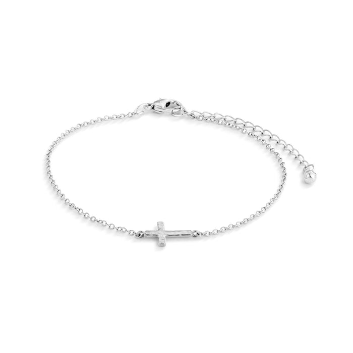 Bracelet Silver Cross Charm - 6.5" (+1.5"extender)