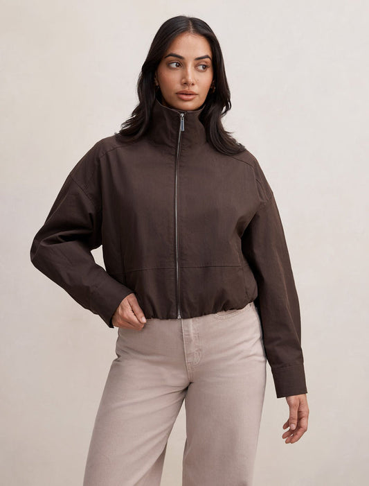 Brooke Funnel Neck Jacket Chocolate Forever New