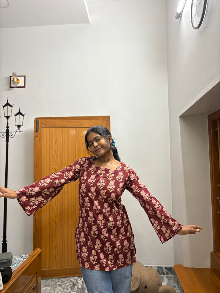 Brown Floral Corset back kurti