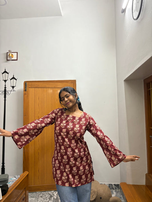 Brown Floral Corset back kurti