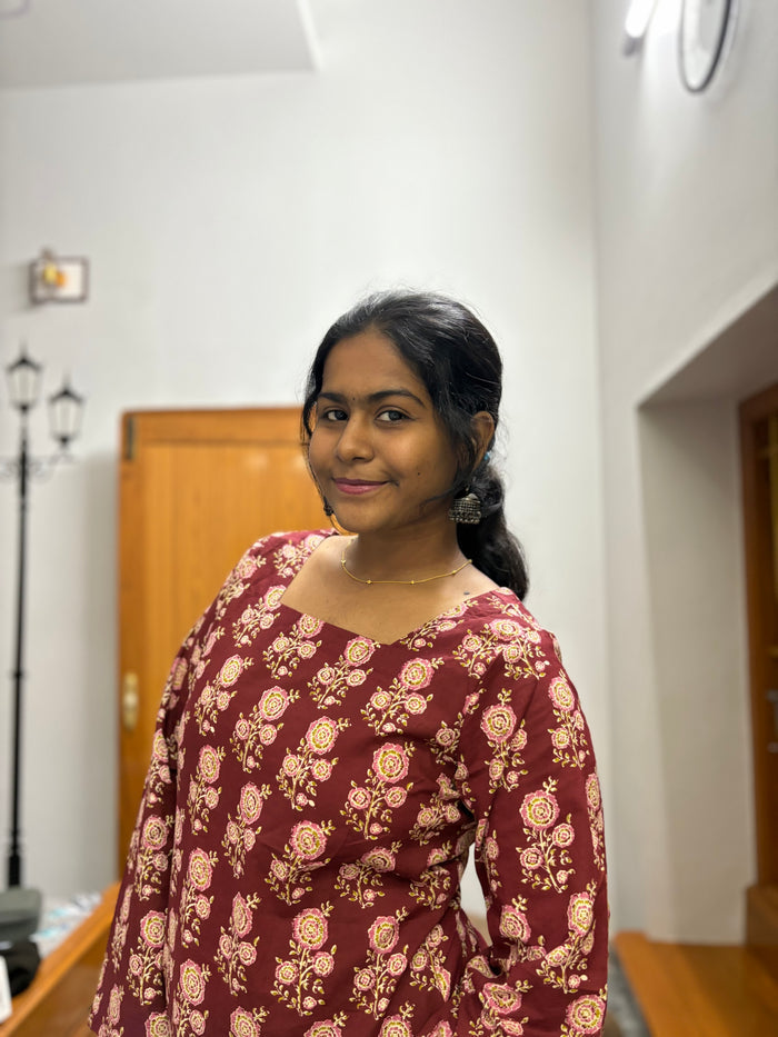 Brown Floral Corset back kurti