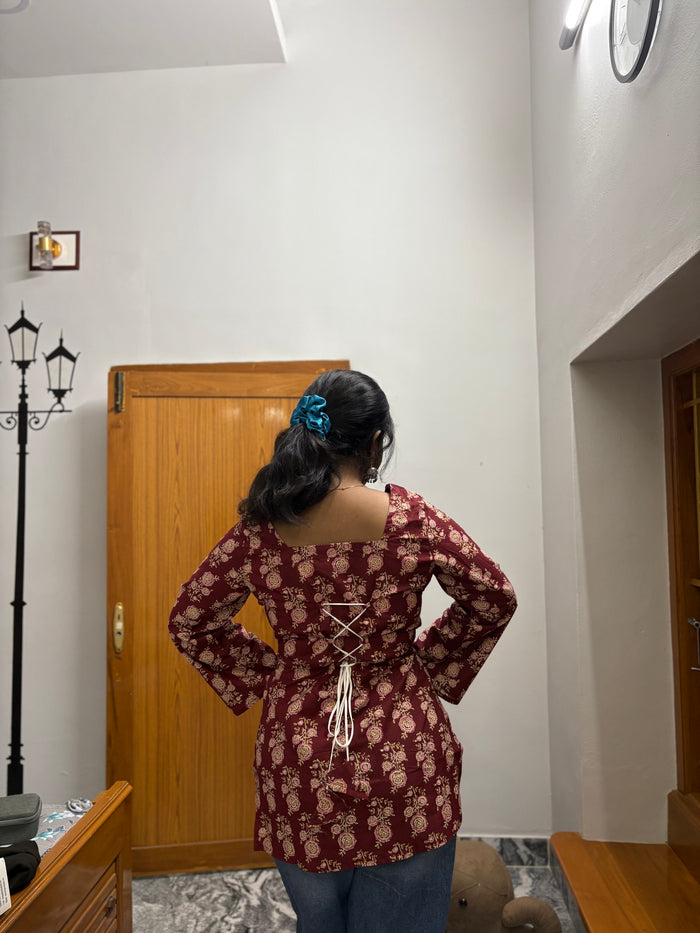 Brown Floral Corset back kurti