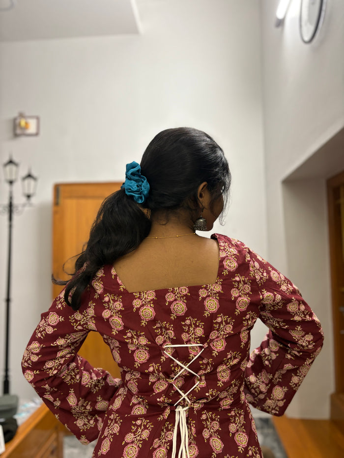 Brown Floral Corset back kurti