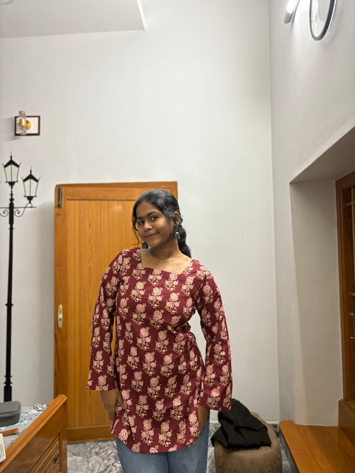 Brown Floral Corset back kurti