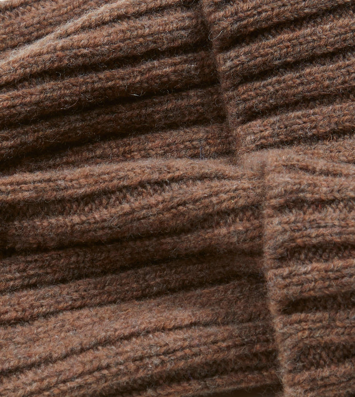 Brown Lambswool Ribbed Knit Cap