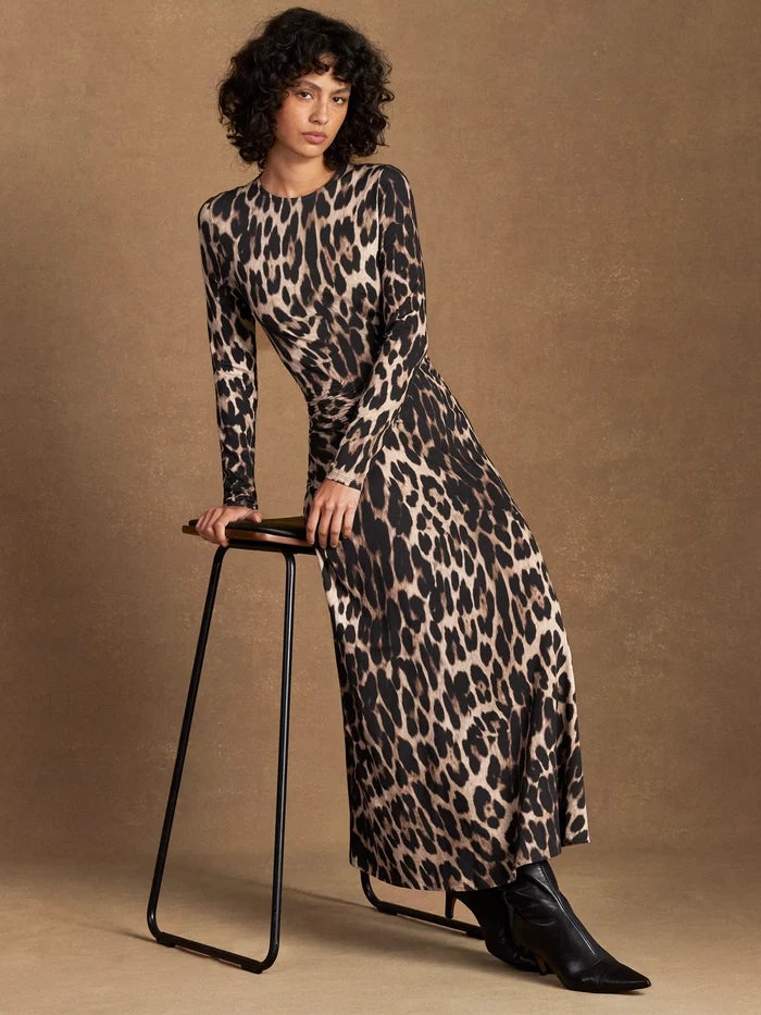 Brown Leopard Print Waist Detail Dress