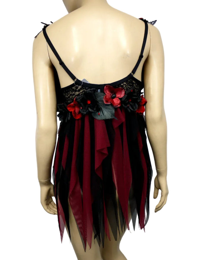 Burgundy Red and Black Widow Goth Spider Fairy Bra Babydoll Dress