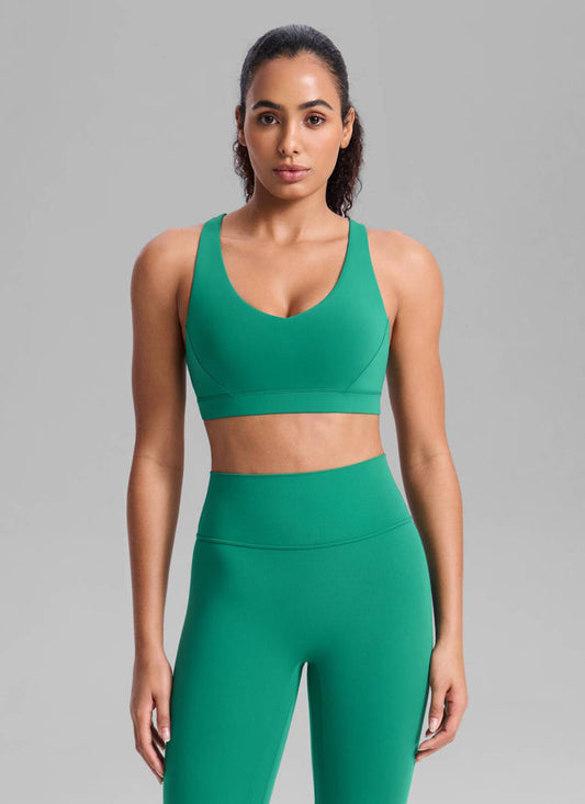 CRZ YOGA Womens Butterbreeze Padded V Neck Sports Bra Training Cascadia Green