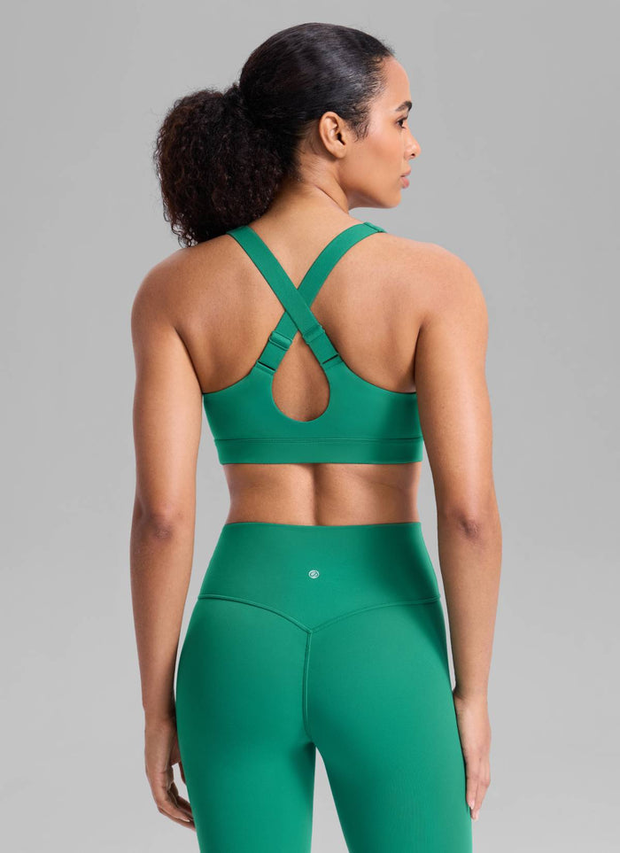 CRZ YOGA Womens Butterbreeze Padded V Neck Sports Bra Training Cascadia Green