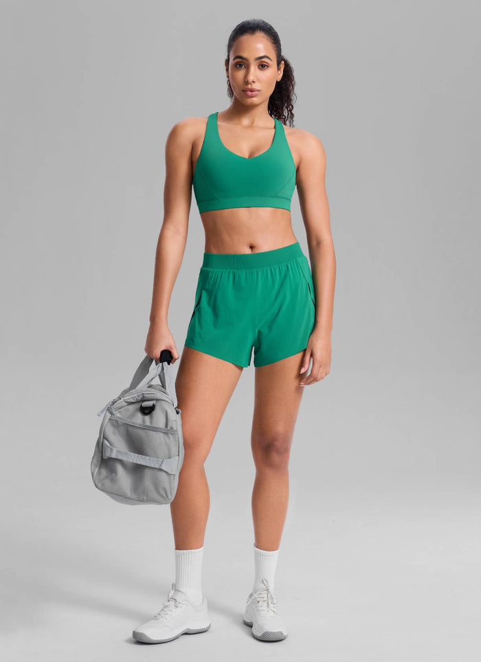 CRZ YOGA Womens Butterbreeze Padded V Neck Sports Bra Training Cascadia Green