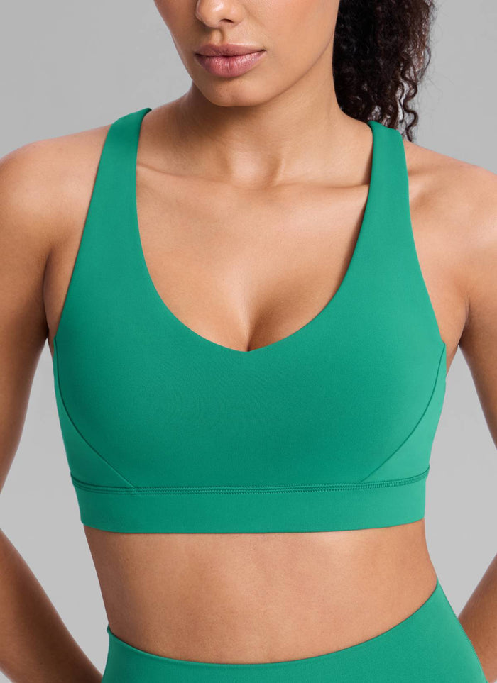 CRZ YOGA Womens Butterbreeze Padded V Neck Sports Bra Training Cascadia Green