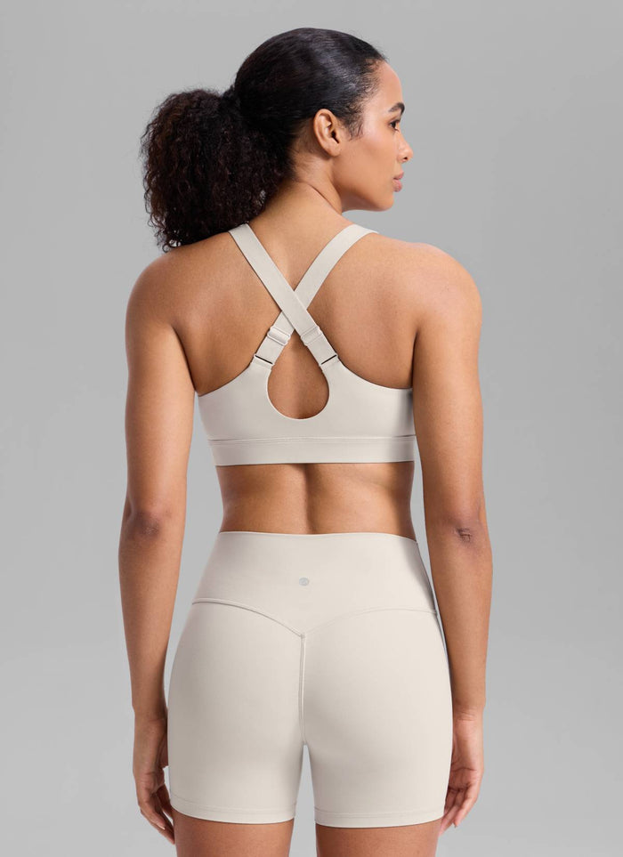 CRZ YOGA Womens Butterbreeze Padded V Neck Sports Bra Training Mojave Tan