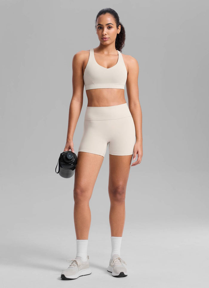 CRZ YOGA Womens Butterbreeze Padded V Neck Sports Bra Training Mojave Tan