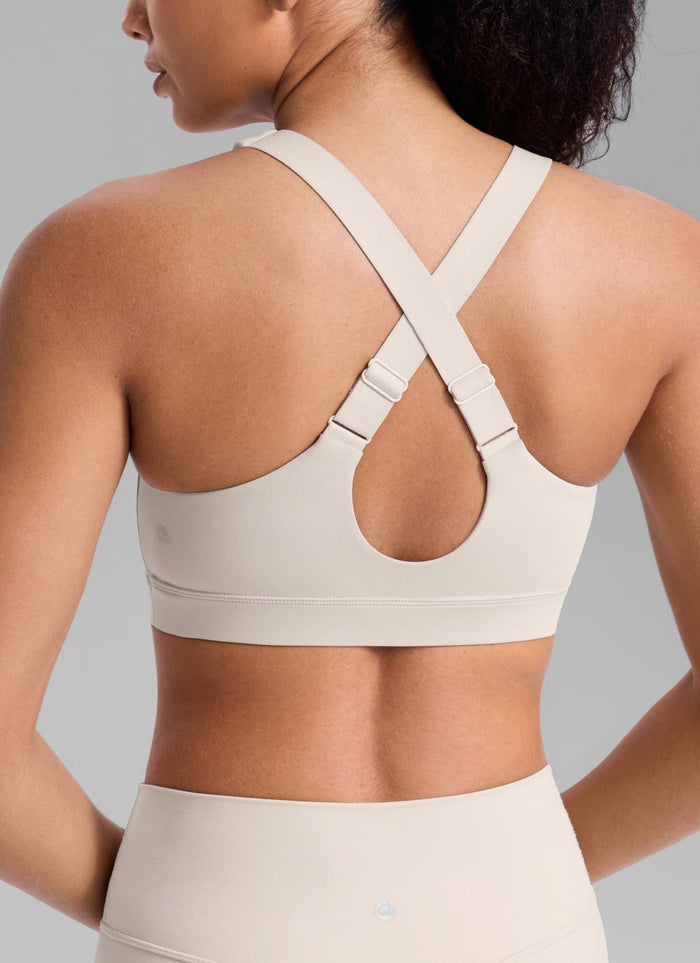 CRZ YOGA Womens Butterbreeze Padded V Neck Sports Bra Training Mojave Tan