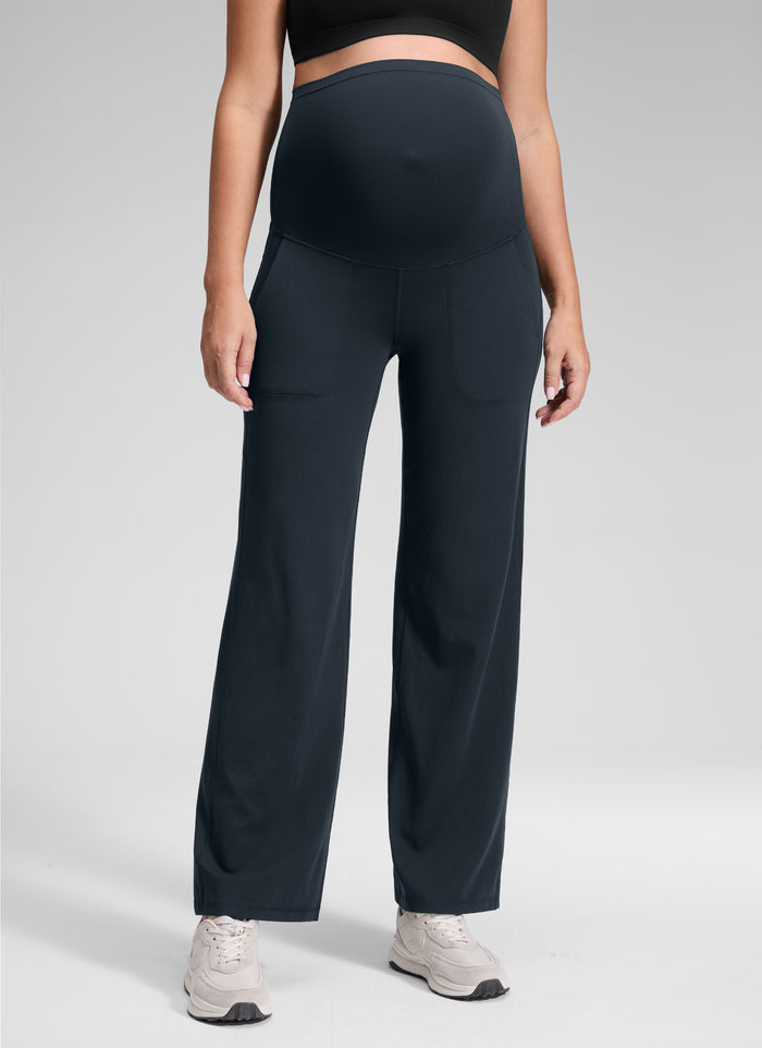 CRZ YOGA Women Butterluxe Maternity Wide Leg Pants with Pockets 31.5" True Navy