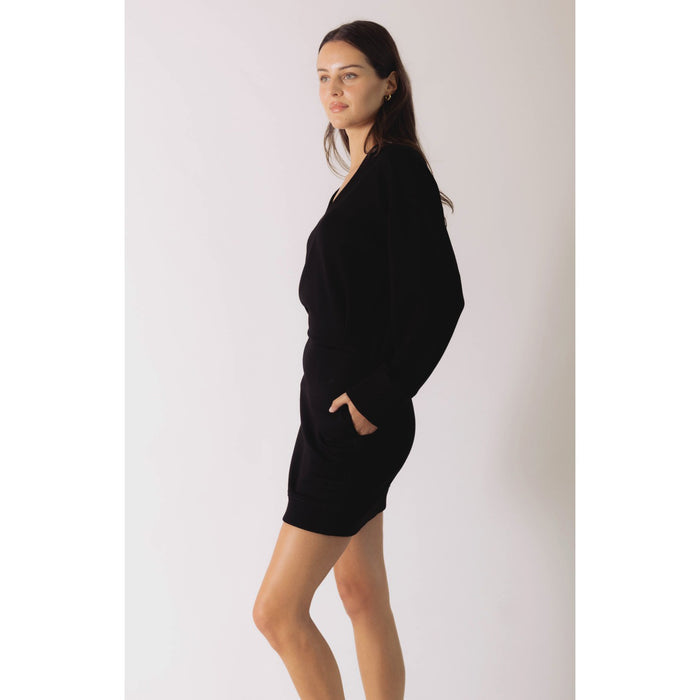 BYC - P.Cill, Butter Modal, V-Neck, Ribbed Mini Dress 0539 - Black
