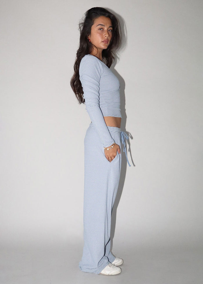 Cam Ribbed Knit Button Henley - Steel Blue