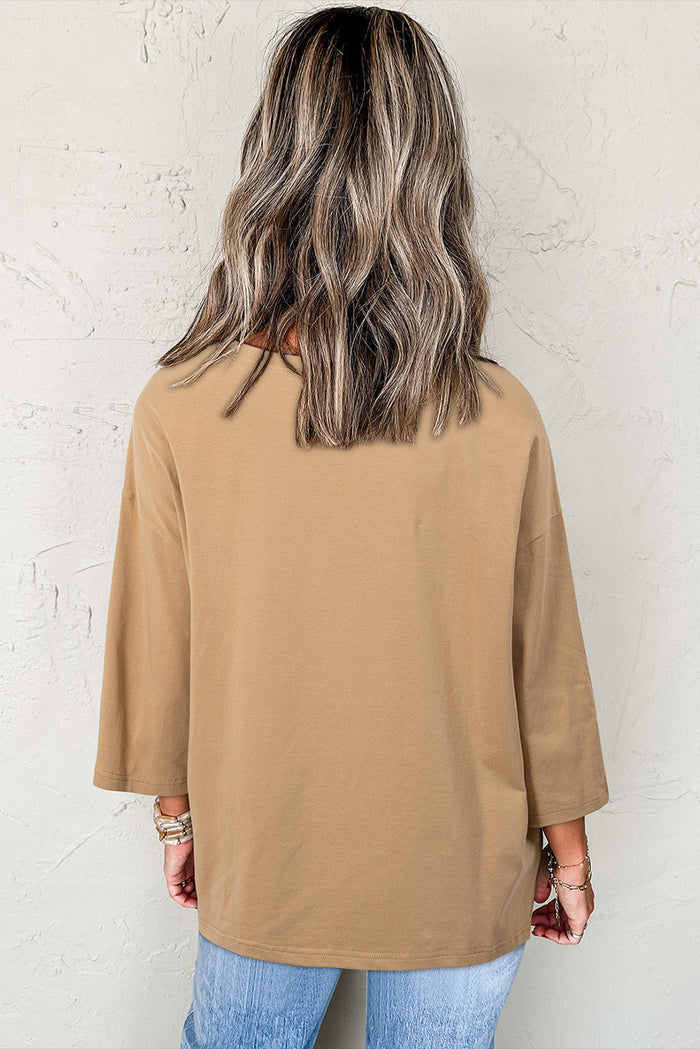 Camel Floral Star Patchwork 3/4 Long Sleeve Top - Tops/Long Tops