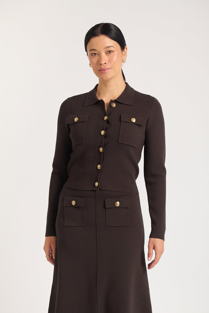 Carter Crepe Jacket Mini In Chocolate