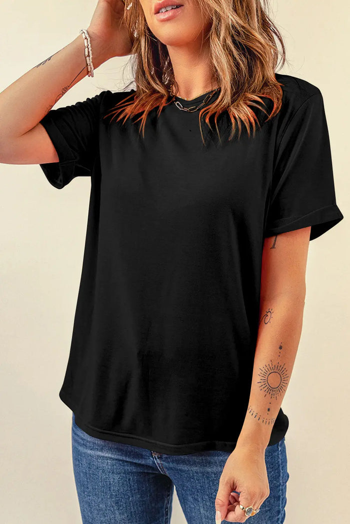 Casual Plain Crew Neck Tee T-Shirt - Black / S - Tops/Tops & Tees