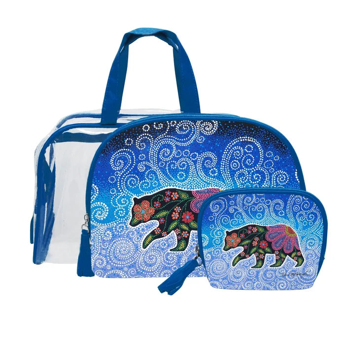 Celestial Bear Cosmetic Bag Set featuring three pouches with artistic design for organized travel.