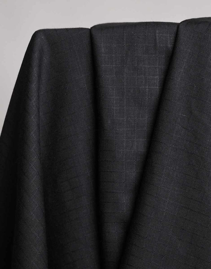 Charcoal Grey Little Tile Viscose Linen Fabric, Atelier Brunette