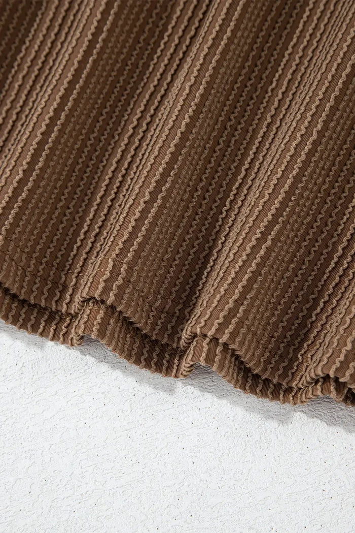 Shop Chestnut Corded Knit Long Sleeve Top and High Waist Shorts Set at eAura