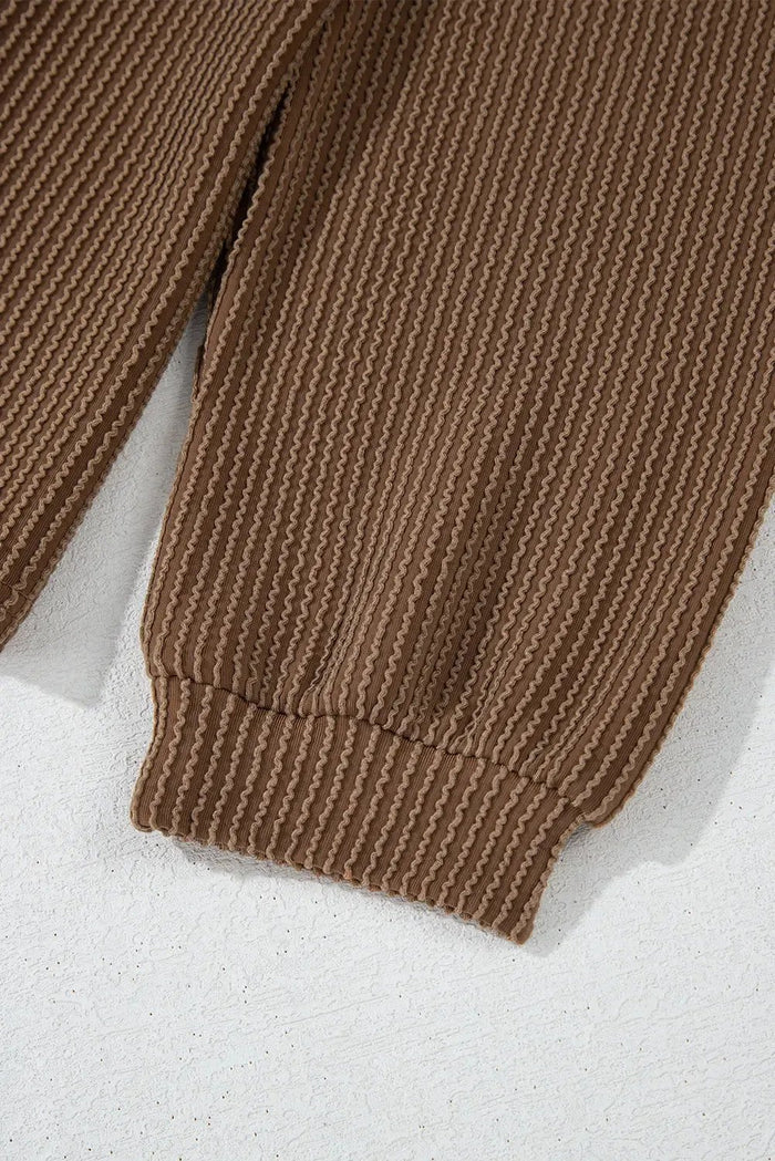 Shop Chestnut Corded Knit Long Sleeve Top and High Waist Shorts Set at eAura