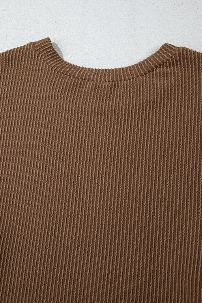 Shop Chestnut Corded Knit Long Sleeve Top and High Waist Shorts Set at eAura
