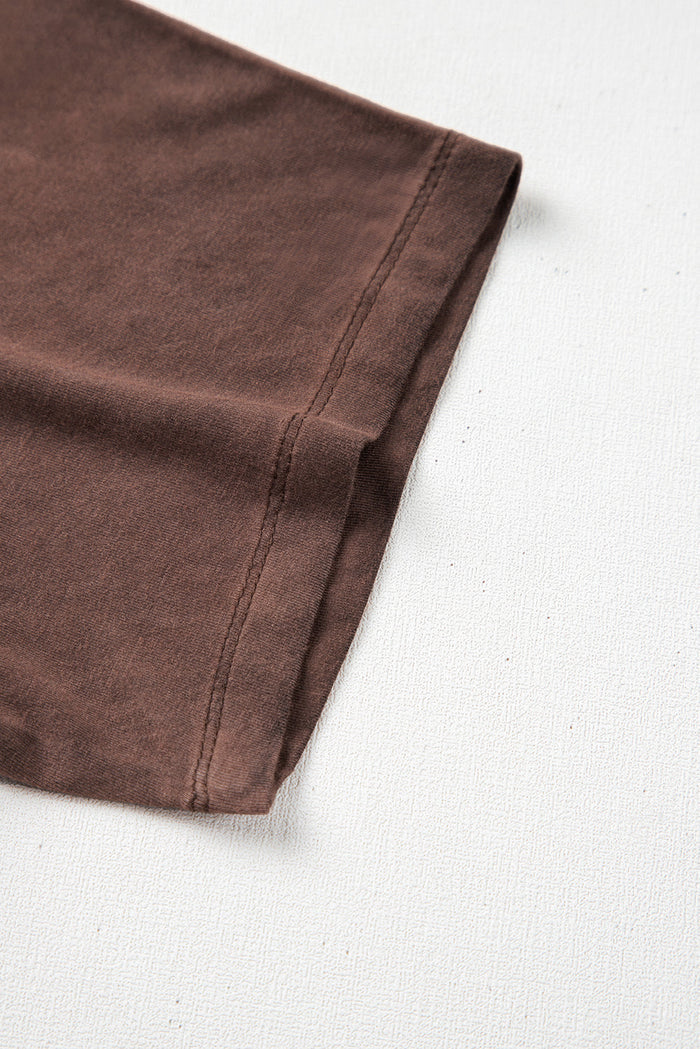 Chestnut Mineral Wash Criss Cross V Neck Casual T Shirt - Tops/Tops & Tees