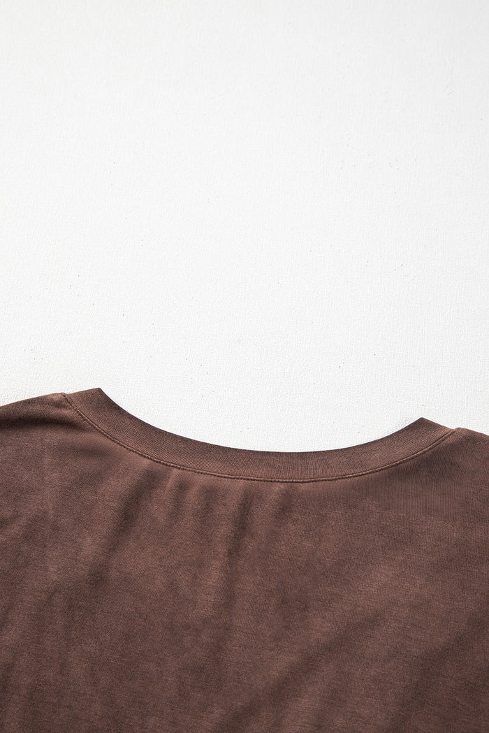 Chestnut Mineral Wash Criss Cross V Neck Casual T Shirt - Tops/Tops & Tees