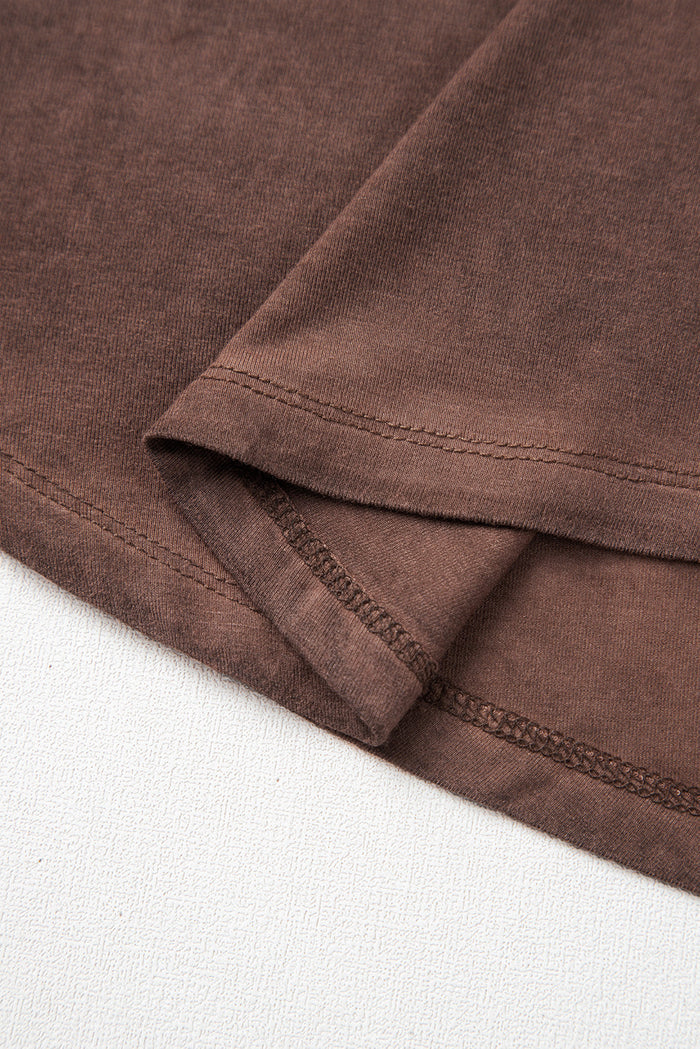 Chestnut Mineral Wash Criss Cross V Neck Casual T Shirt - Tops/Tops & Tees