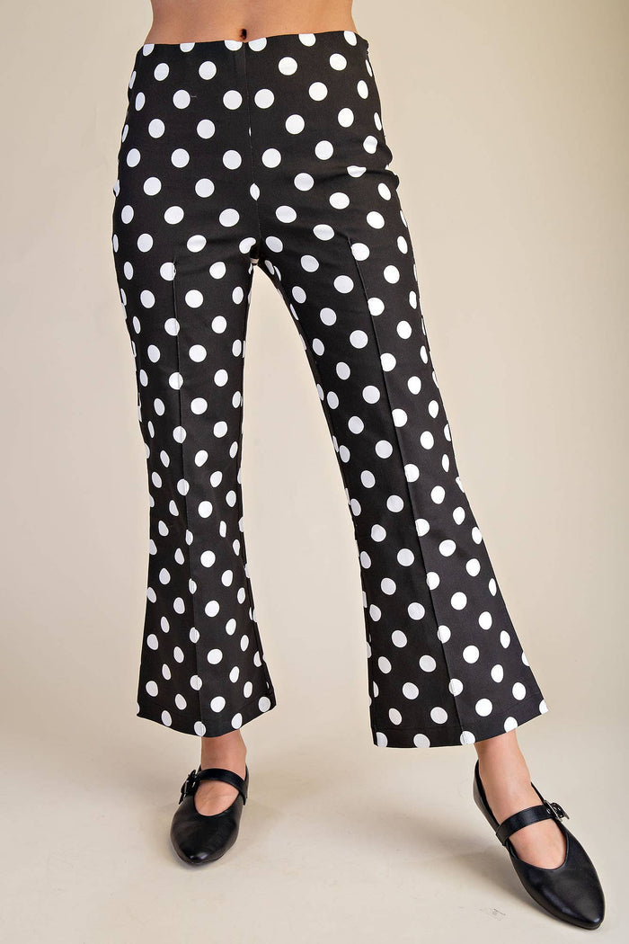 Chic High-Waisted Polka Dot Flare Crop Pants