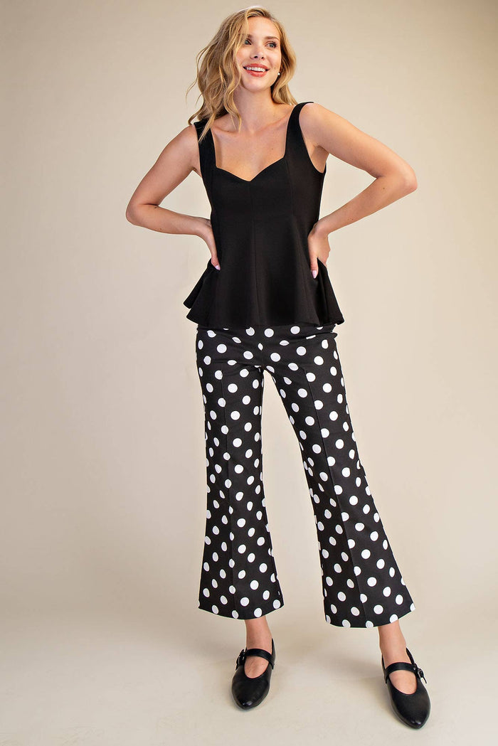 Chic High-Waisted Polka Dot Flare Crop Pants