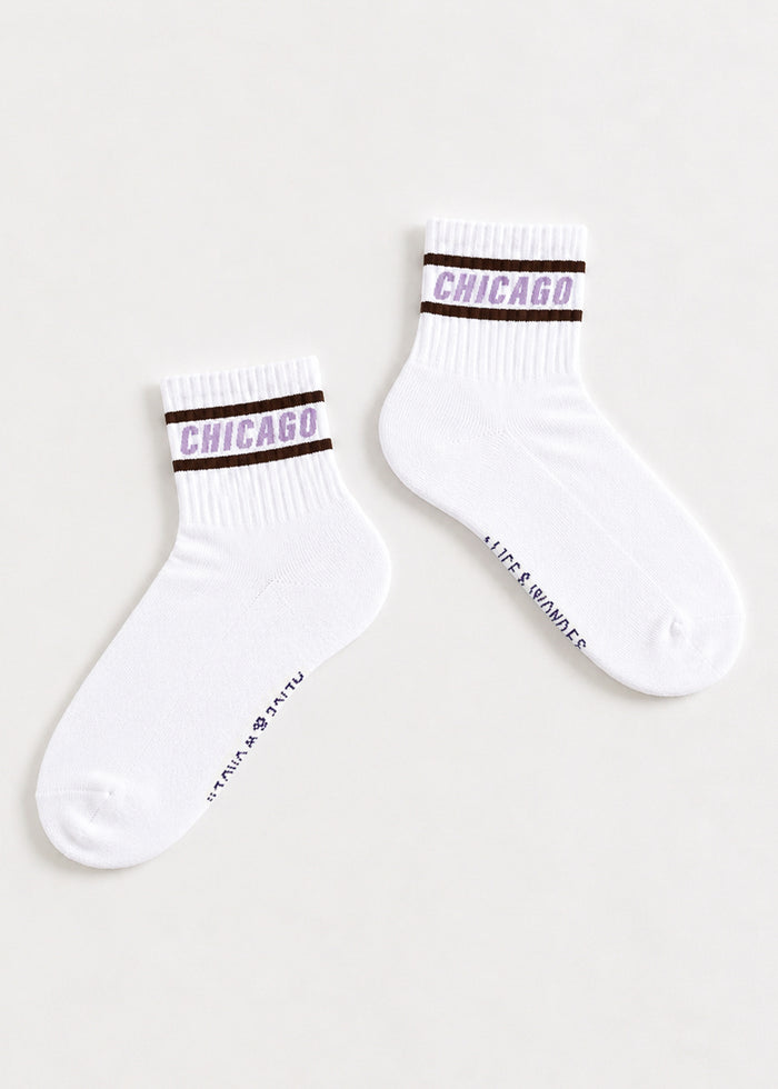 Chicago Double Stripe Crew Sock - Brown & Purple