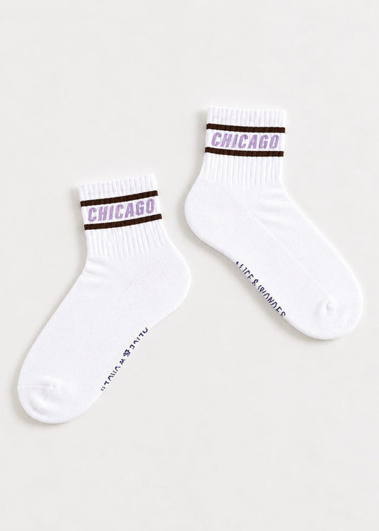 Chicago Double Stripe Crew Sock - Brown & Purple