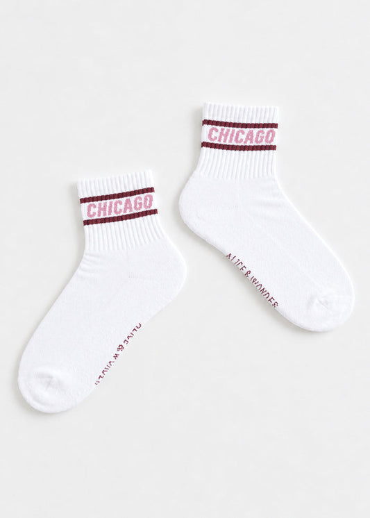 Chicago Double Stripe Crew Sock - Cranberry & Pink