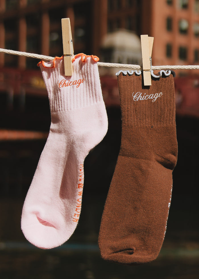 Chicago Ruffle Sock - Brown & Blue
