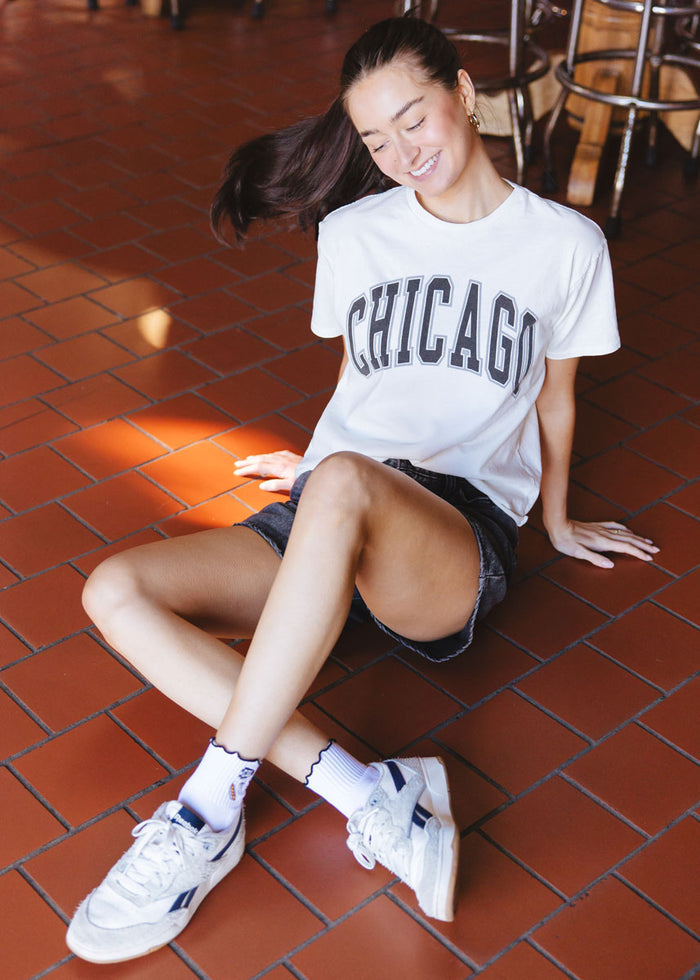 Chicago Varsity Heavyweight Crop Tee - Black & Silver
