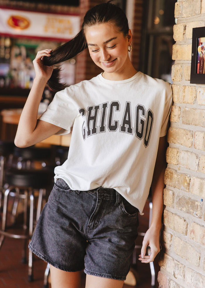 Chicago Varsity Heavyweight Crop Tee - Black & Silver