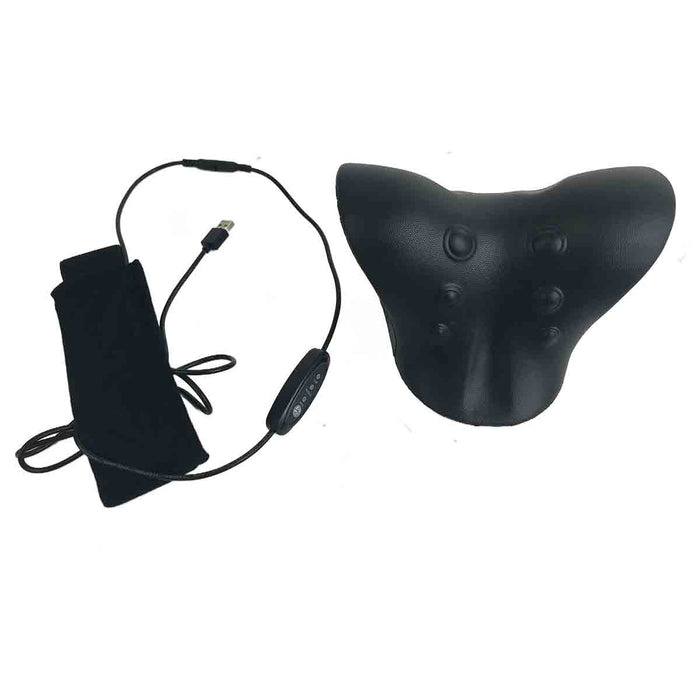 heated neck stretcher with massage nodes; USB powered neck support device; V-shaped heated neck stretcher; adjustable neck traction device with heat settings; EVA foam neck stretcher with auto shut-off; heated neck relaxation accessory