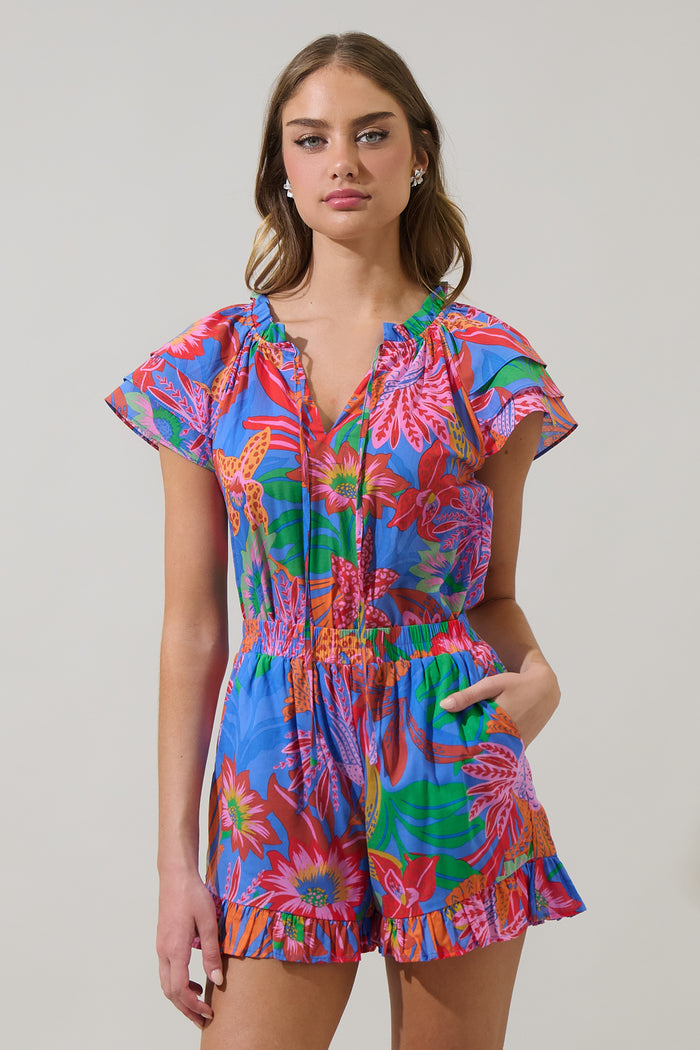 Cindal Floral Hita Ruffle Top