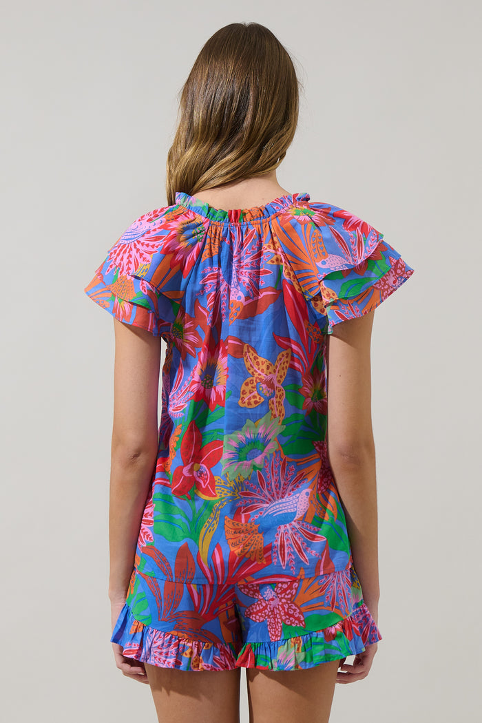 Cindal Floral Hita Ruffle Top
