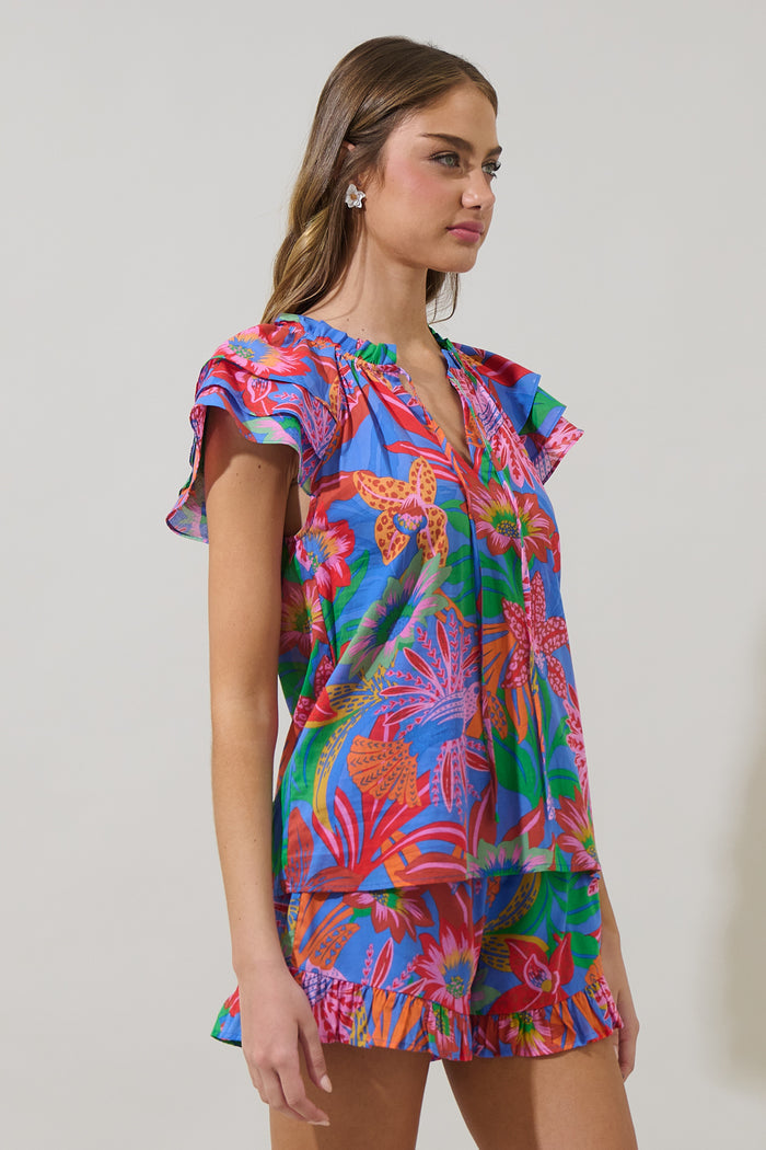 Cindal Floral Hita Ruffle Top