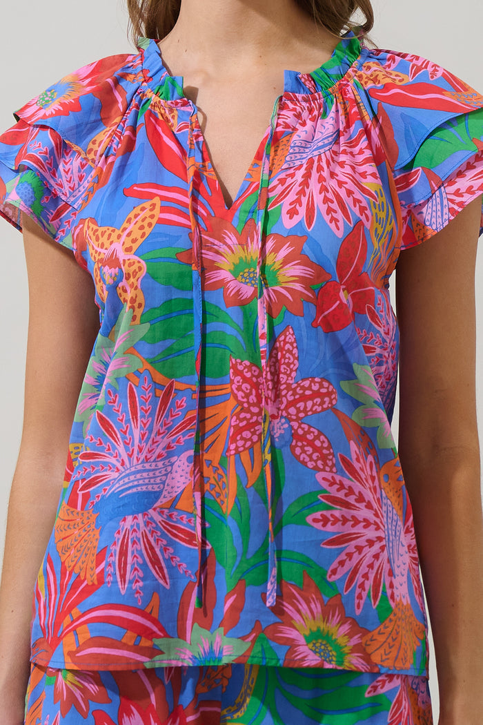 Cindal Floral Hita Ruffle Top