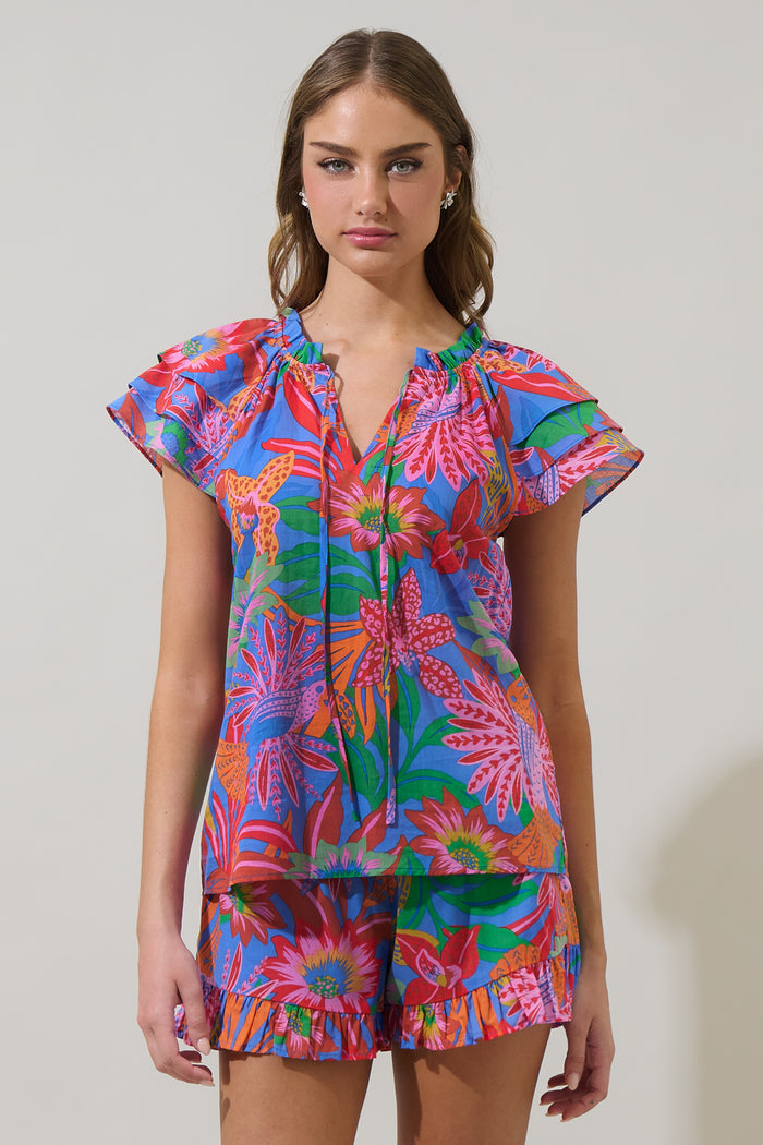 Cindal Floral Hita Ruffle Top